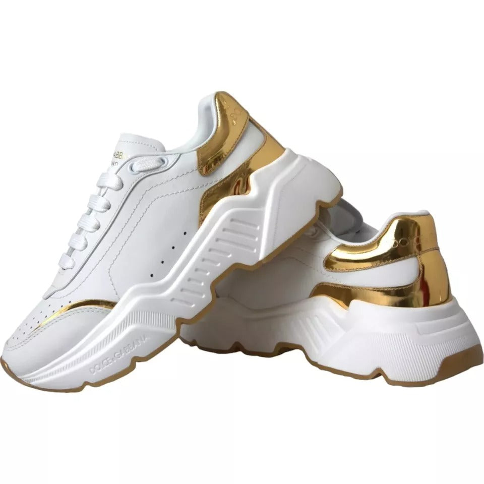 Dolce & Gabbana White Gold DAYMASTER Leather Sneakers Men Shoes -   -  Dolce & Gabbana.
