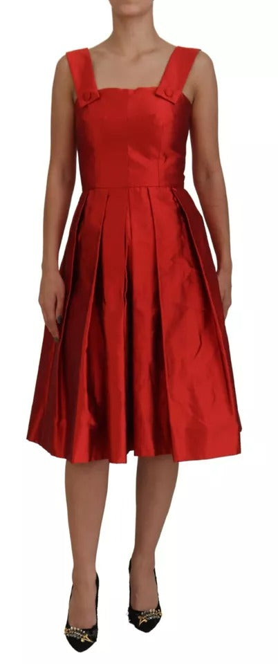 Dolce & Gabbana Red A-line Pleated Midi Satin Silk Dress -   -  Dolce & Gabbana.