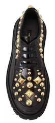 Dolce & Gabbana Black Leather Trekking Derby Embellished Shoes -   -  Dolce & Gabbana.
