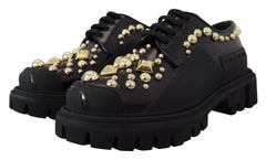 Dolce & Gabbana Black Leather Trekking Derby Embellished Shoes -   -  Dolce & Gabbana.