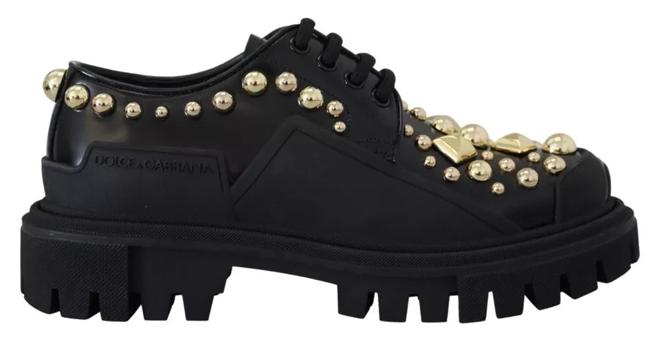 Dolce & Gabbana Black Leather Trekking Derby Embellished Shoes -   -  Dolce & Gabbana.