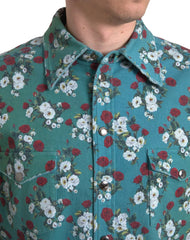 Dolce & Gabbana Blue Floral Cotton Button Down Denim Shirt -   -  Dolce & Gabbana.