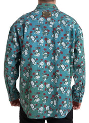 Dolce & Gabbana Blue Floral Cotton Button Down Denim Shirt -   -  Dolce & Gabbana.