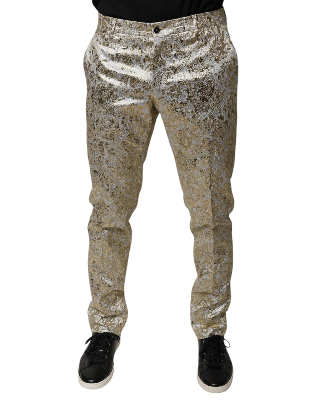 Dolce & Gabbana Gold Floral Jacquard Men Dress Pants -   -  Dolce & Gabbana.