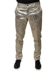 Dolce & Gabbana Gold Floral Jacquard Men Dress Pants -   -  Dolce & Gabbana.