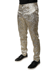 Dolce & Gabbana Gold Floral Jacquard Men Dress Pants -   -  Dolce & Gabbana.