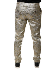 Dolce & Gabbana Gold Floral Jacquard Men Dress Pants -   -  Dolce & Gabbana.