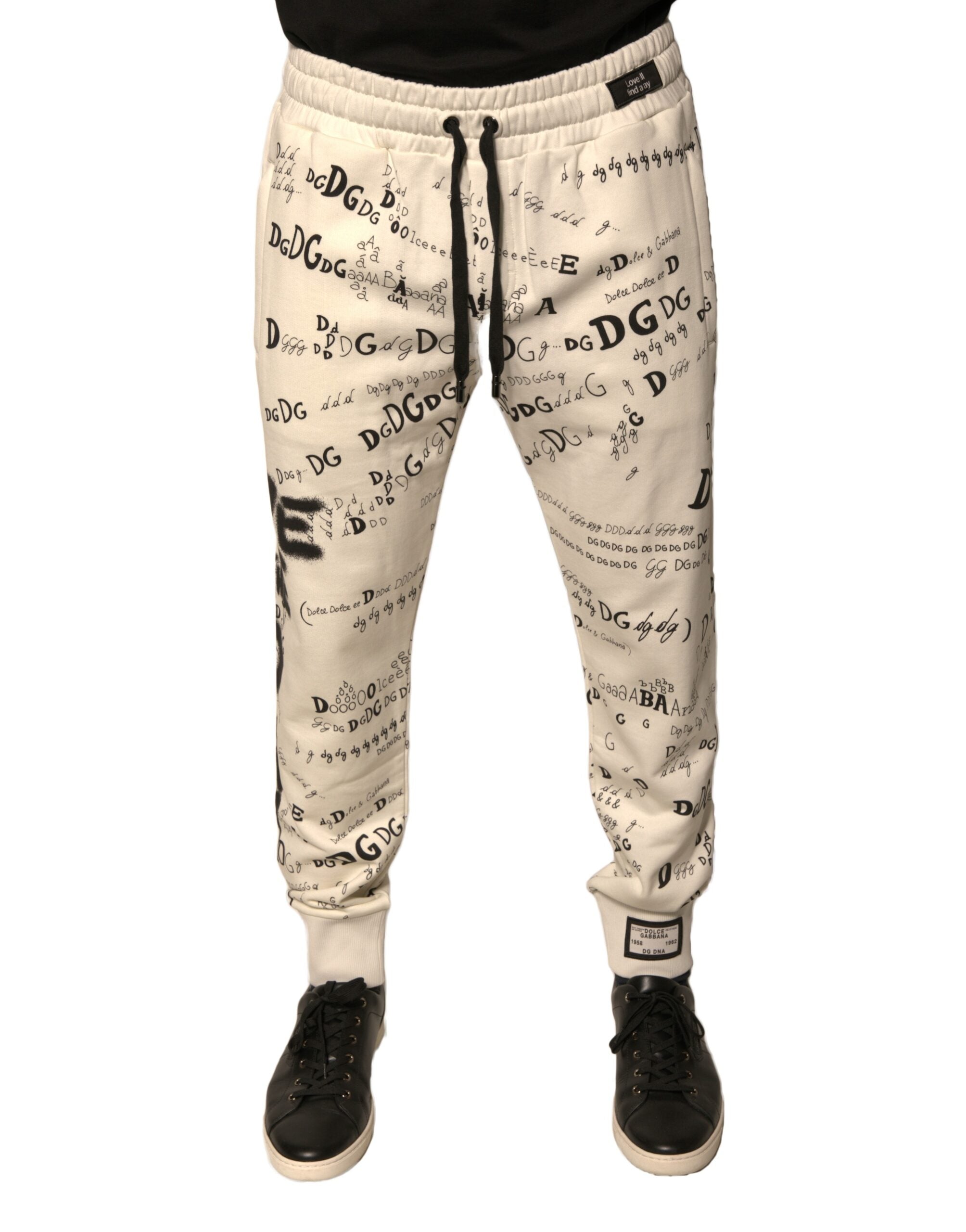 Dolce & Gabbana White Printed Cotton Jogger Sweatpants Pants -   -  Dolce & Gabbana.