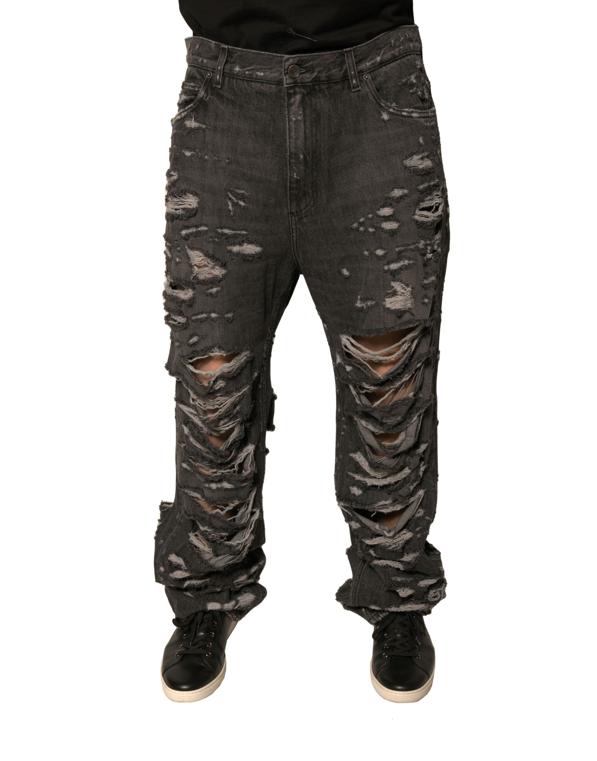 Dolce & Gabbana Gray Tattered Cotton Straight Men Denim Jeans -   -  Dolce & Gabbana.