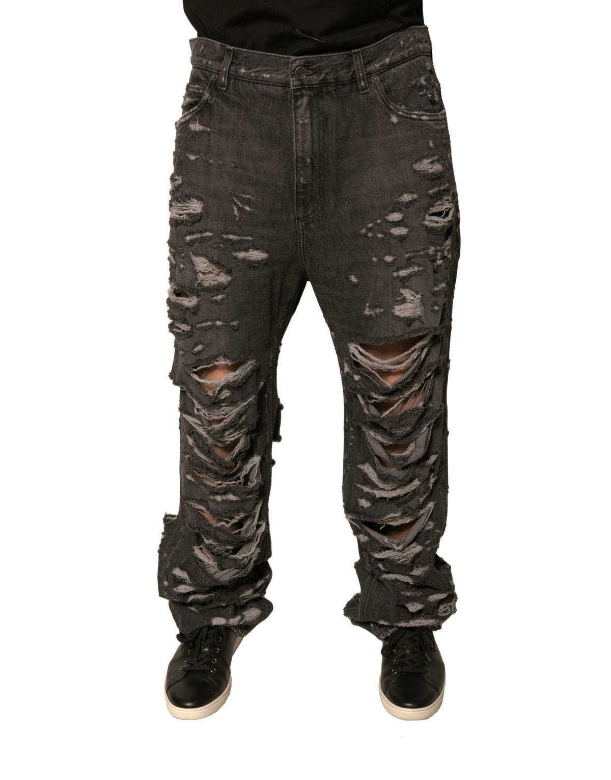 Dolce & Gabbana Gray Tattered Cotton Straight Men Denim Jeans -   -  Dolce & Gabbana.