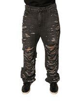 Dolce & Gabbana Gray Tattered Cotton Straight Men Denim Jeans -   -  Dolce & Gabbana.
