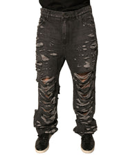 Dolce & Gabbana Gray Tattered Cotton Straight Men Denim Jeans -   -  Dolce & Gabbana.