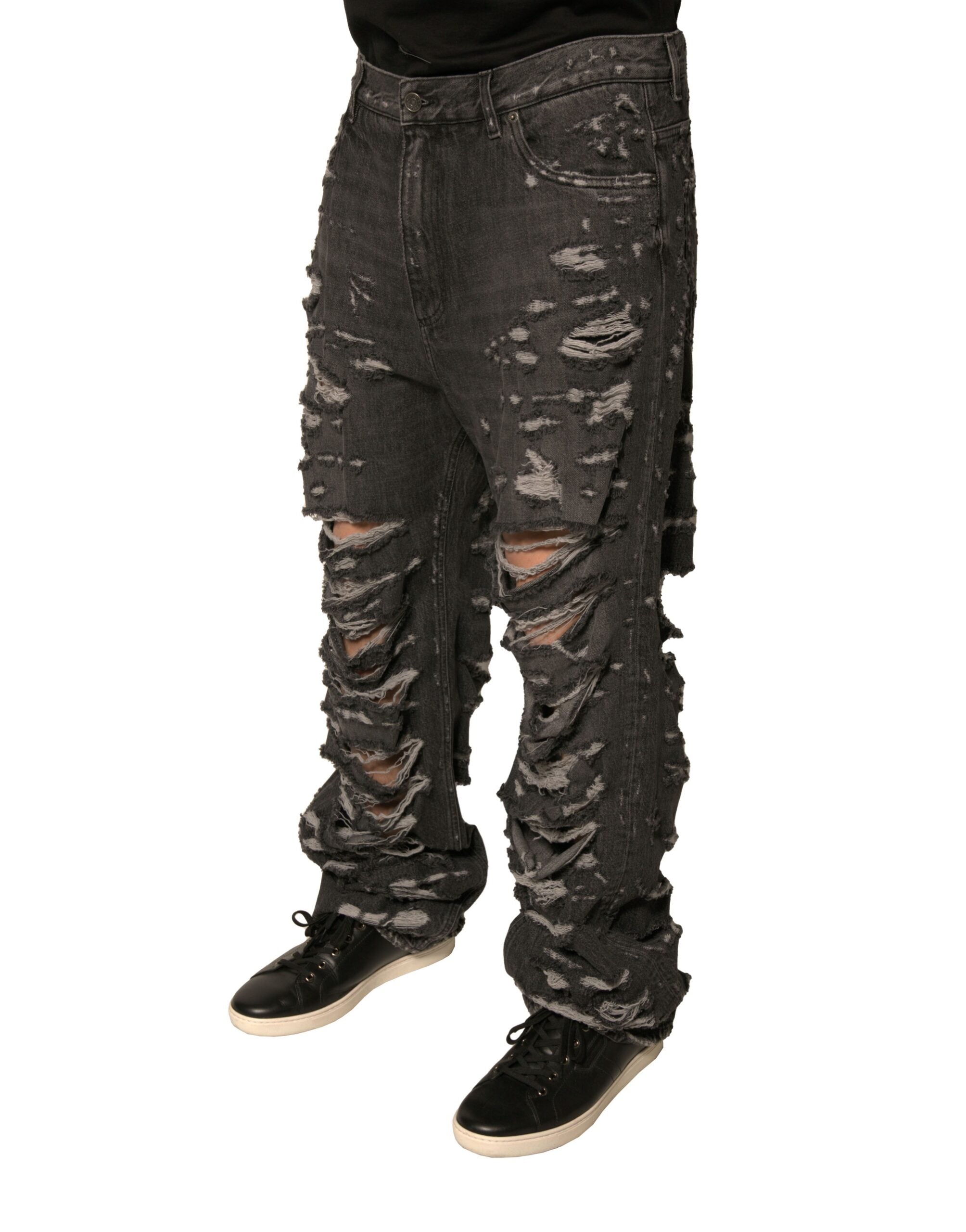 Dolce & Gabbana Gray Tattered Cotton Straight Men Denim Jeans -   -  Dolce & Gabbana. Dolce & Gabbana Gray Tattered Cotton Straight Men Denim Jeans -   -  Dolce & Gabbana.