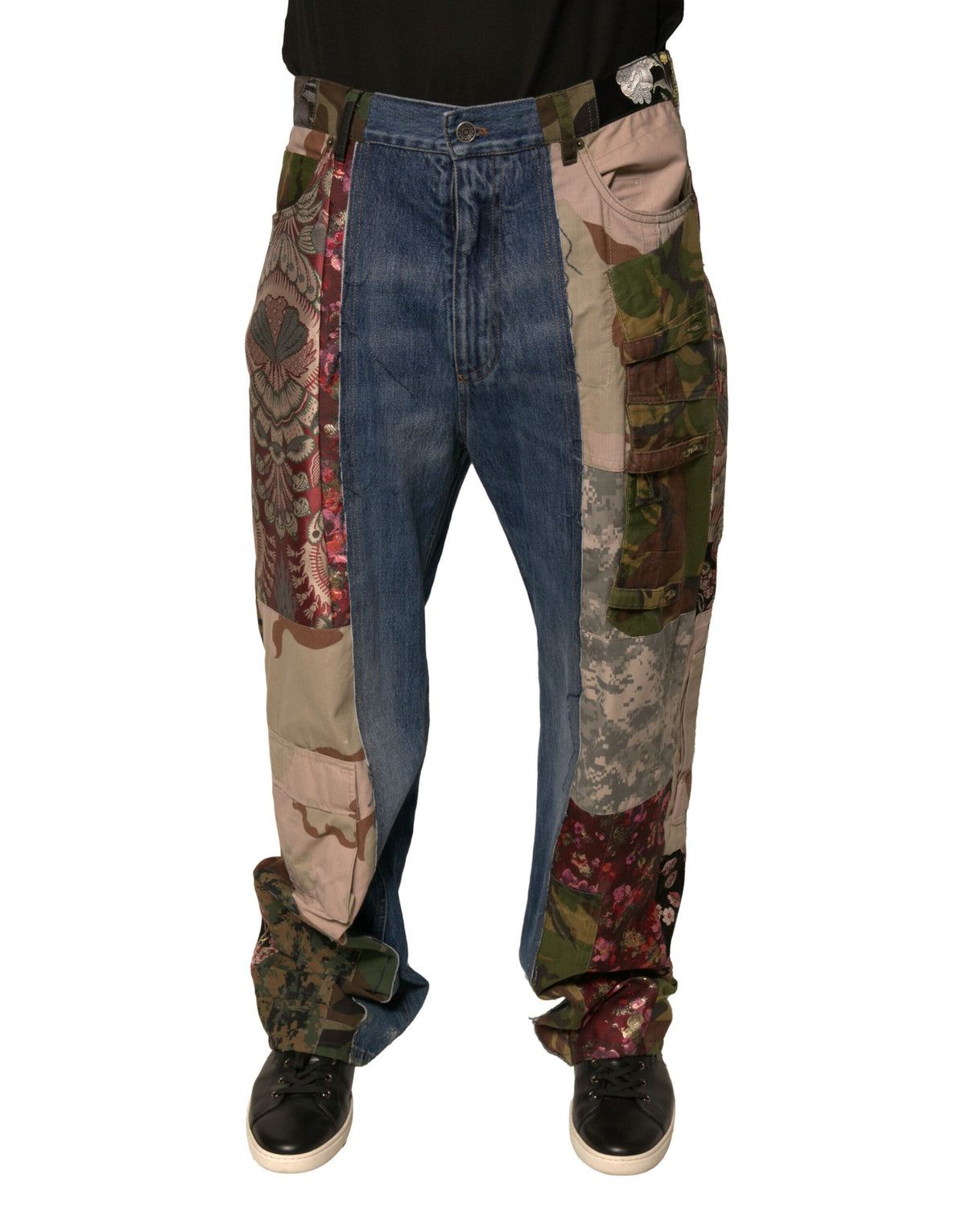 Dolce & Gabbana Blue Patchwork Cotton Straight Denim Jeans -   -  Dolce & Gabbana.