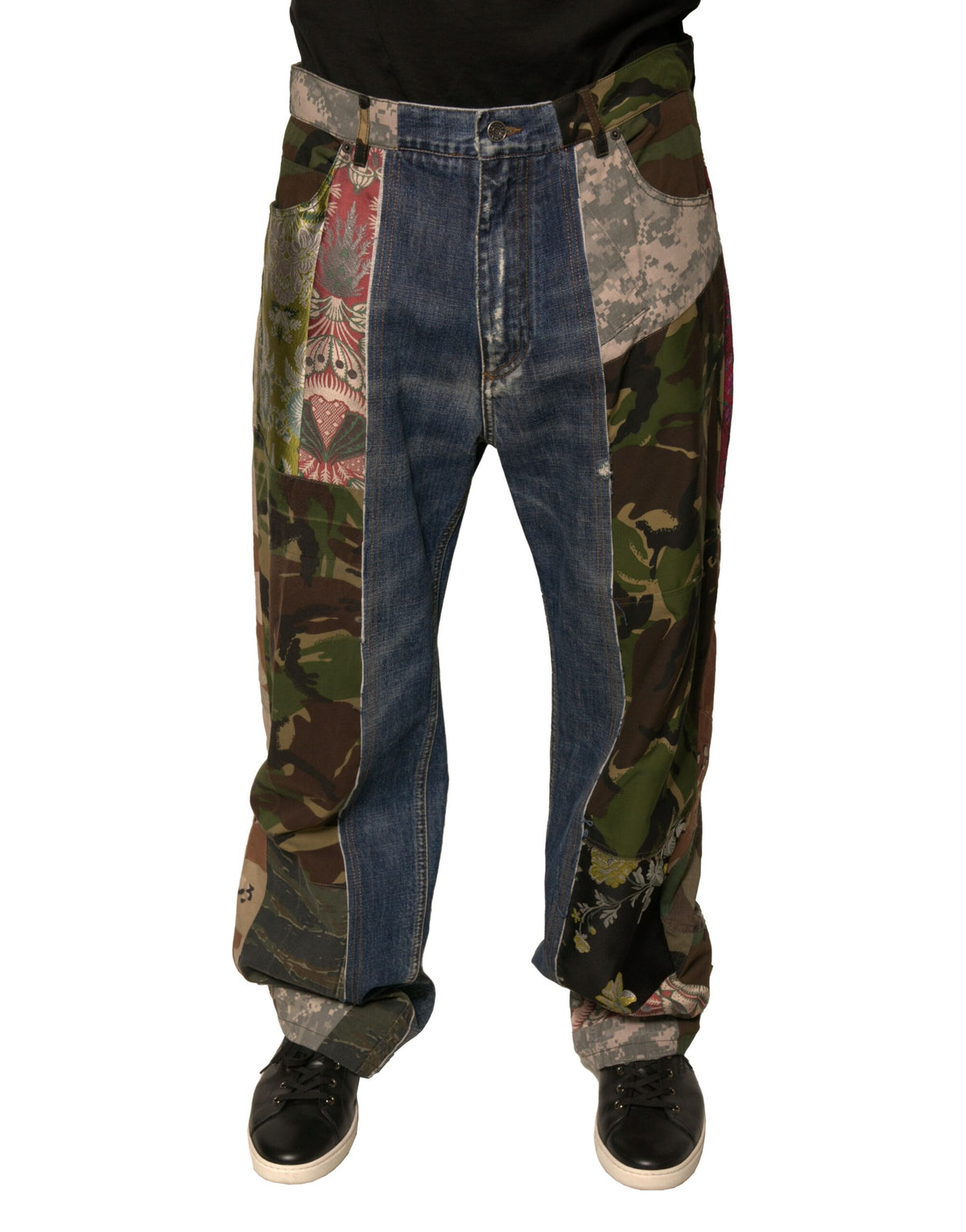 Dolce & Gabbana Blue Patchwork Cotton Straight Denim Jeans -   -  Dolce & Gabbana.