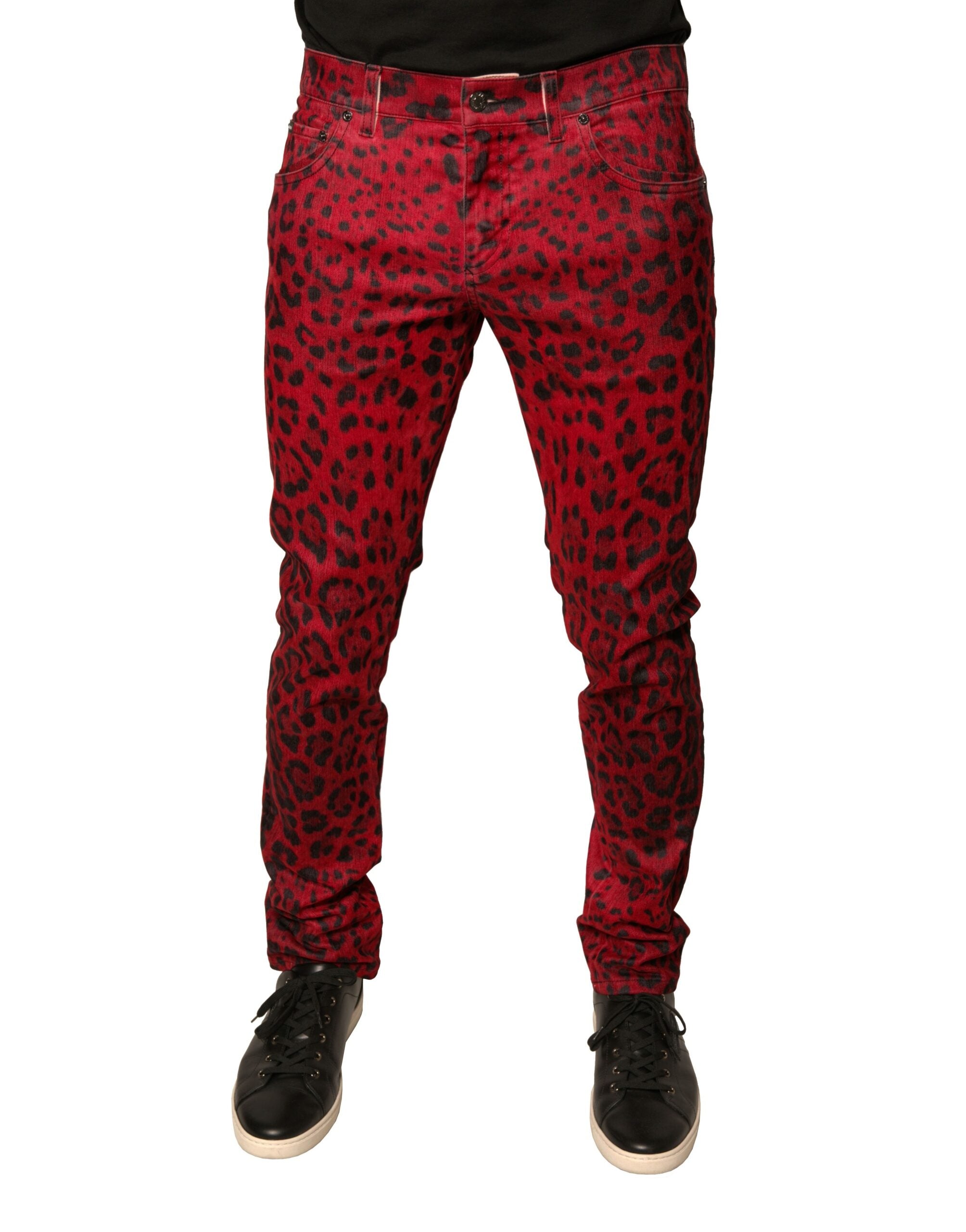 Dolce & Gabbana Red Leopard Cotton Stretch Skinny Denim Jeans -   -  Dolce & Gabbana.