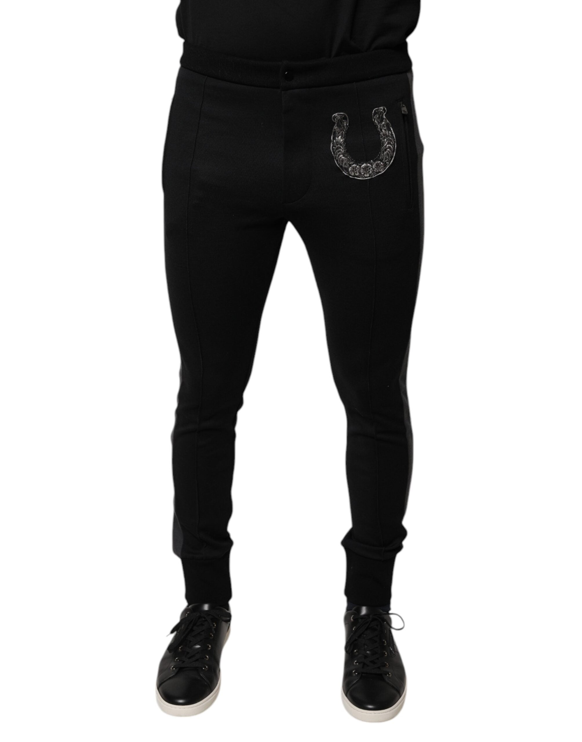 Dolce & Gabbana Black Horseshoe Embellished Wool Slim Fit Pants -   -  Dolce & Gabbana. Dolce & Gabbana Black Horseshoe Embellished Wool Slim Fit Pants -   -  Dolce & Gabbana.