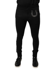 Dolce & Gabbana Black Horseshoe Embellished Wool Slim Fit Pants -   -  Dolce & Gabbana.