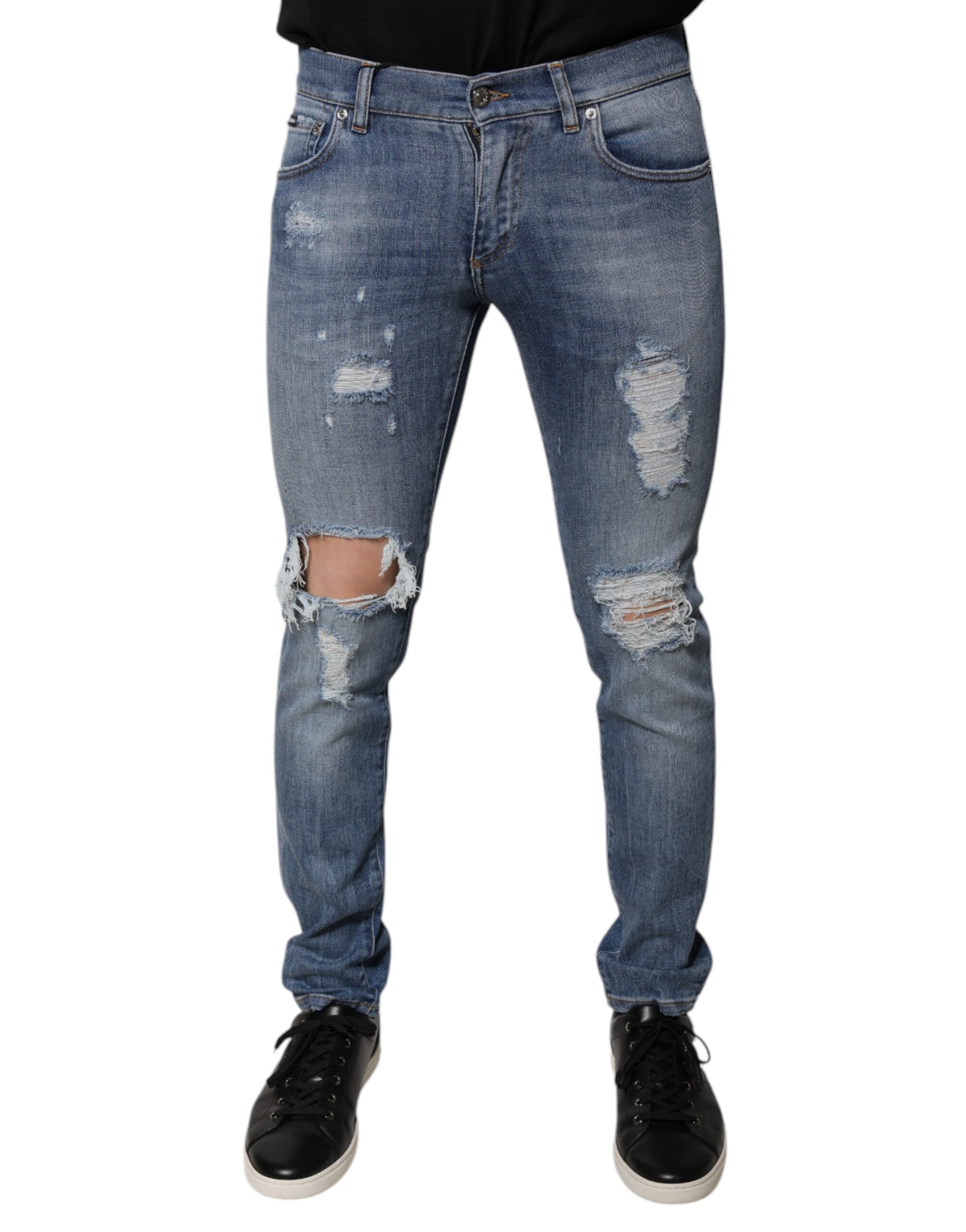 Dolce & Gabbana Blue Tattered Cotton Stretch Skinny Denim Jeans -   -  Dolce & Gabbana. Dolce & Gabbana Blue Tattered Cotton Stretch Skinny Denim Jeans -   -  Dolce & Gabbana.