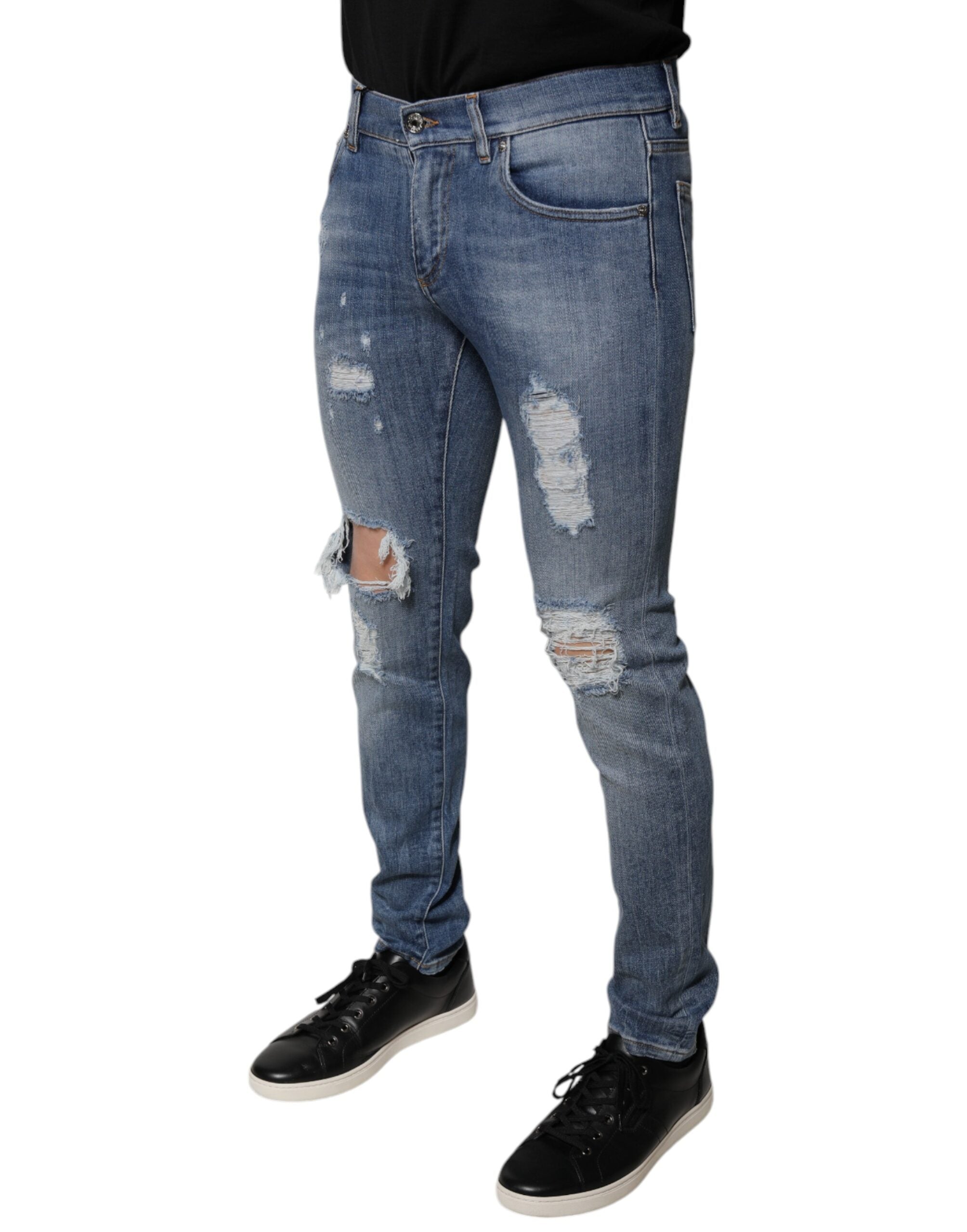 Dolce & Gabbana Blue Tattered Cotton Stretch Skinny Denim Jeans -   -  Dolce & Gabbana. Dolce & Gabbana Blue Tattered Cotton Stretch Skinny Denim Jeans -   -  Dolce & Gabbana.