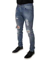 Dolce & Gabbana Blue Tattered Cotton Stretch Skinny Denim Jeans -   -  Dolce & Gabbana.
