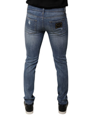 Dolce & Gabbana Blue Tattered Cotton Stretch Skinny Denim Jeans -   -  Dolce & Gabbana.