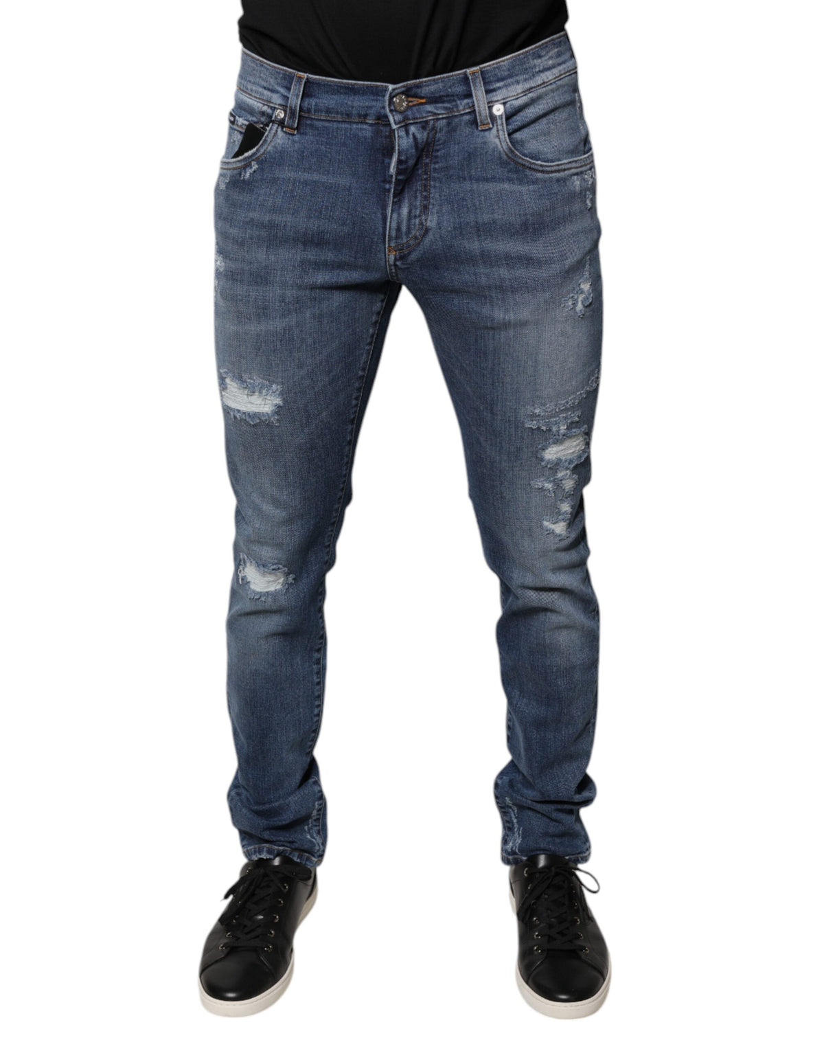 Dolce & Gabbana Blue Tattered Cotton Stretch Skinny Denim Jeans -   -  Dolce & Gabbana.