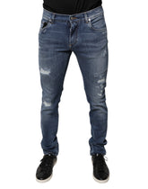 Dolce & Gabbana Blue Tattered Cotton Stretch Skinny Denim Jeans -   -  Dolce & Gabbana.
