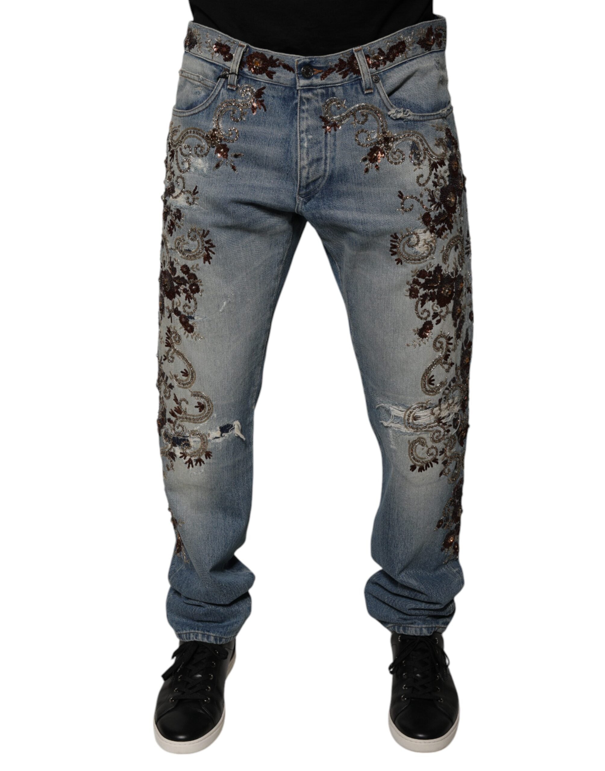 Dolce & Gabbana Light Blue Embroidered Skinny Denim Jeans - - Dolce & Gabbana.