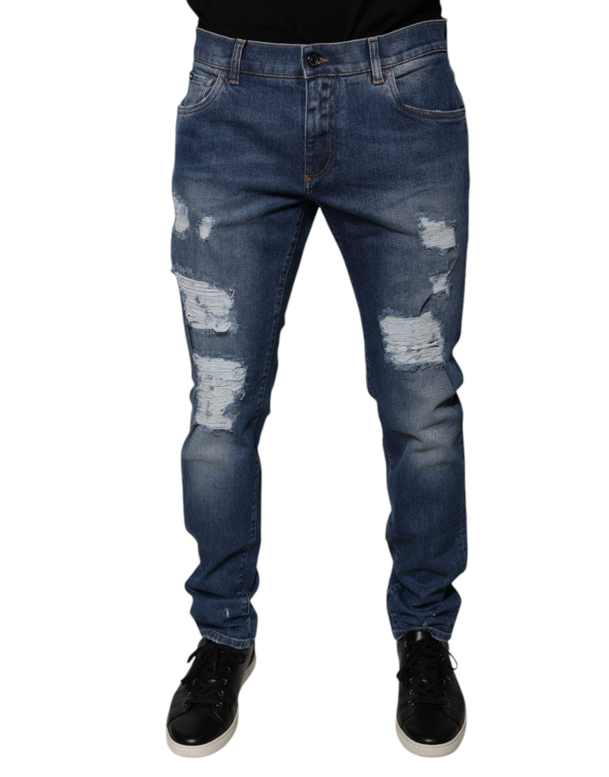 Dolce & Gabbana Blue Cotton Tattered Skinny Denim Jeans -   -  Dolce & Gabbana.