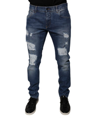 Dolce & Gabbana Blue Cotton Tattered Skinny Denim Jeans -   -  Dolce & Gabbana.