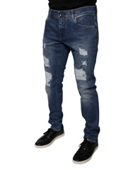 Dolce & Gabbana Blue Cotton Tattered Skinny Denim Jeans -   -  Dolce & Gabbana.