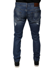 Dolce & Gabbana Blue Cotton Tattered Skinny Denim Jeans -   -  Dolce & Gabbana.