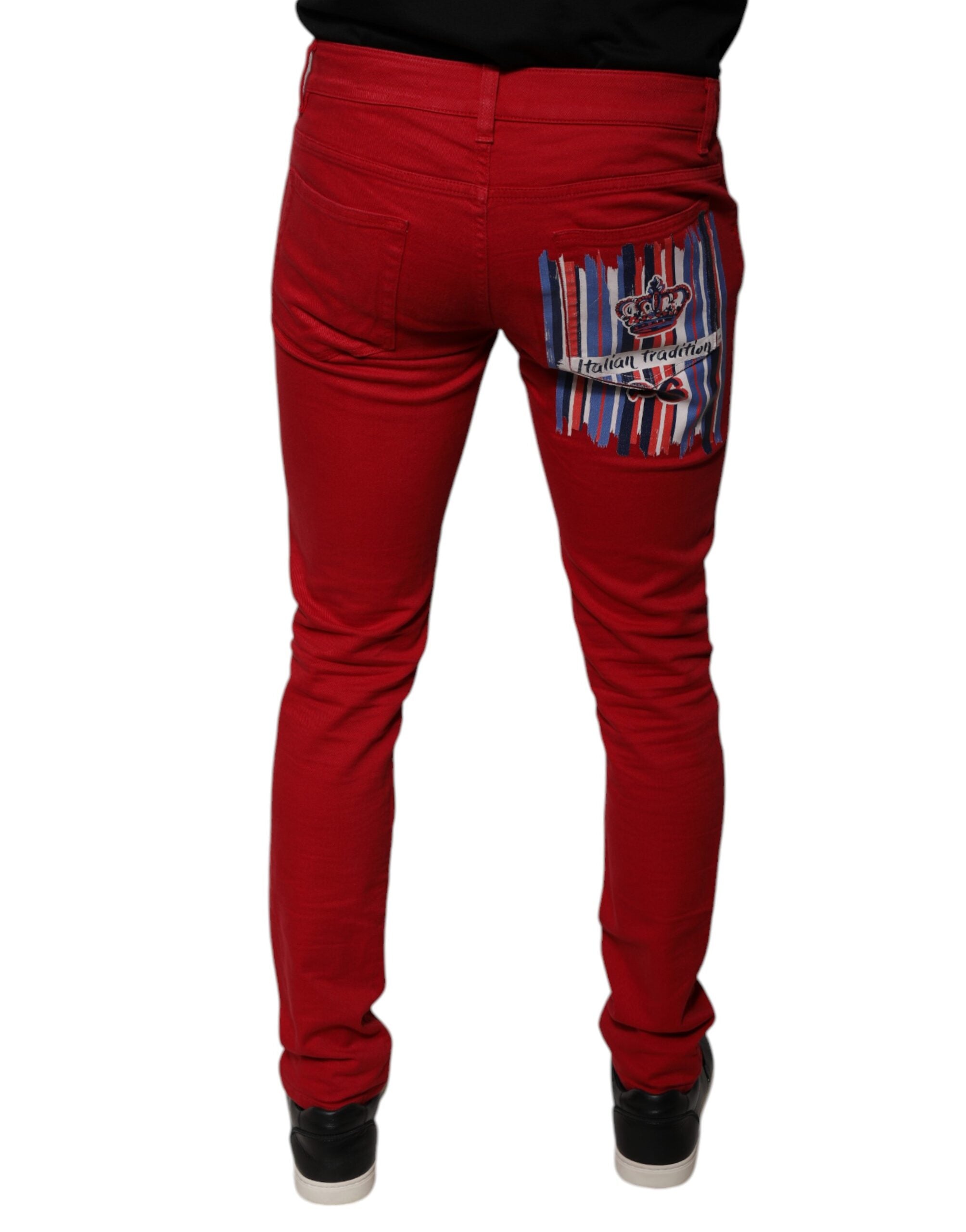 Dolce & Gabbana Red Crown Logo Cotton Skinny Denim Jeans -   -  Dolce & Gabbana. Dolce & Gabbana Red Crown Logo Cotton Skinny Denim Jeans -   -  Dolce & Gabbana.