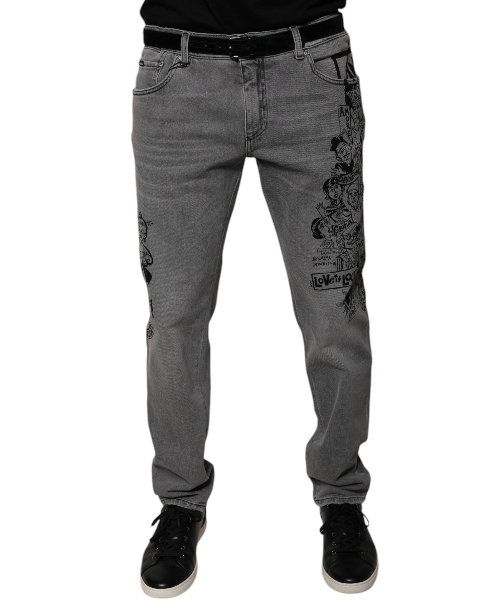 Dolce & Gabbana Gray Graphic Print Cotton Skinny Denim Jeans -   -  Dolce & Gabbana. Dolce & Gabbana Gray Graphic Print Cotton Skinny Denim Jeans -   -  Dolce & Gabbana.