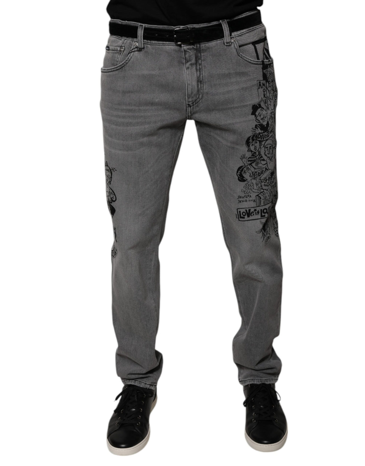 Dolce & Gabbana Gray Graphic Print Cotton Skinny Denim Jeans -   -  Dolce & Gabbana.
