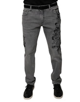 Dolce & Gabbana Gray Graphic Print Cotton Skinny Denim Jeans -   -  Dolce & Gabbana.