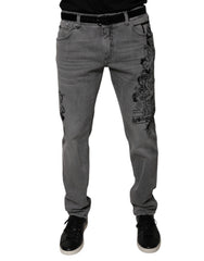 Dolce & Gabbana Gray Graphic Print Cotton Skinny Denim Jeans -   -  Dolce & Gabbana.