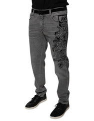 Dolce & Gabbana Gray Graphic Print Cotton Skinny Denim Jeans -   -  Dolce & Gabbana.