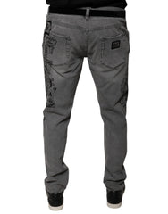 Dolce & Gabbana Gray Graphic Print Cotton Skinny Denim Jeans -   -  Dolce & Gabbana.