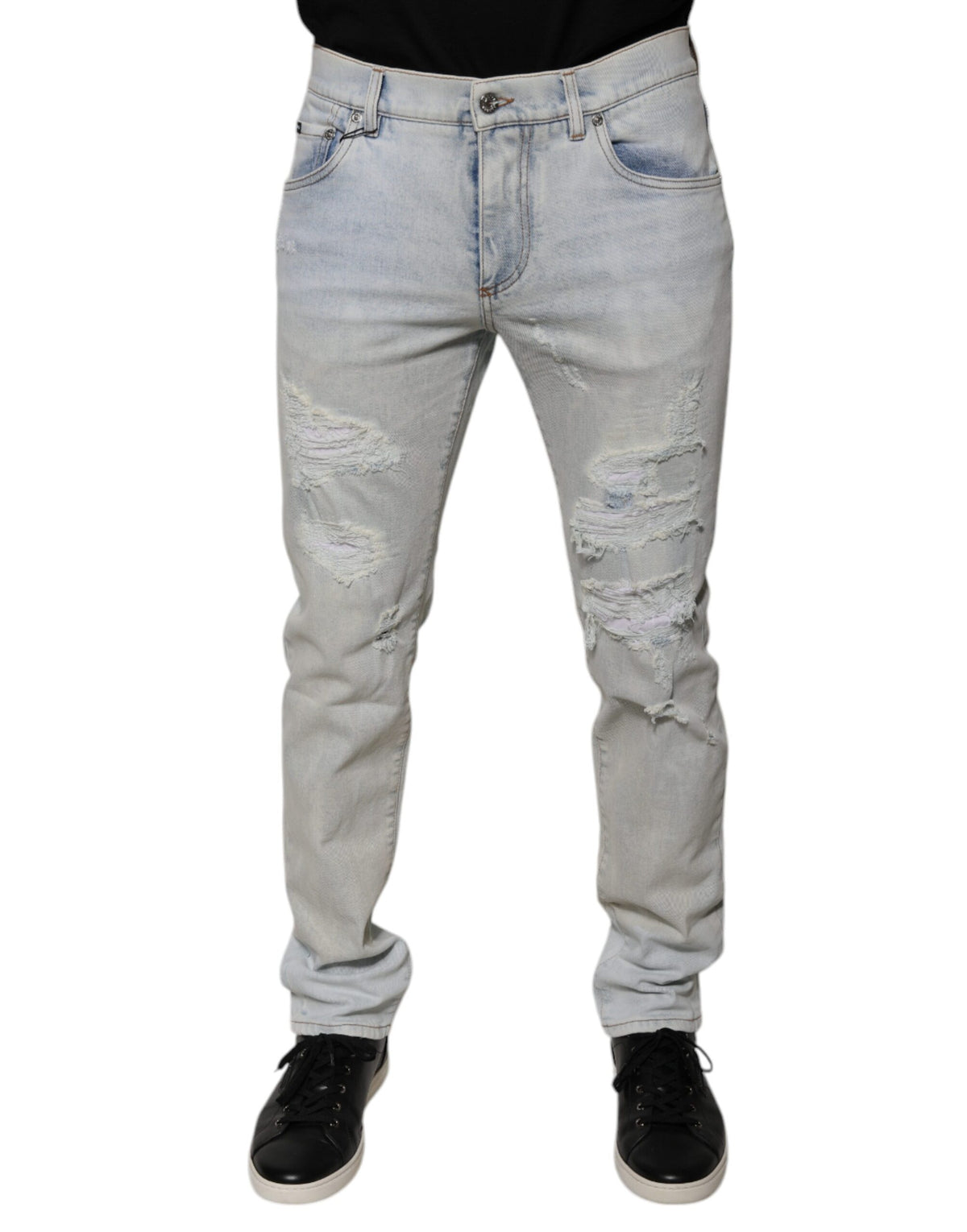 Dolce & Gabbana Light Blue Cotton Blend Tattered Skinny Denim Jeans -   -  Dolce & Gabbana.