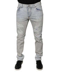 Dolce & Gabbana Light Blue Cotton Blend Tattered Skinny Denim Jeans -   -  Dolce & Gabbana.