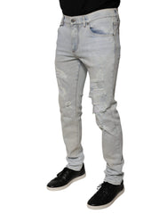 Dolce & Gabbana Light Blue Cotton Blend Tattered Skinny Denim Jeans -   -  Dolce & Gabbana.