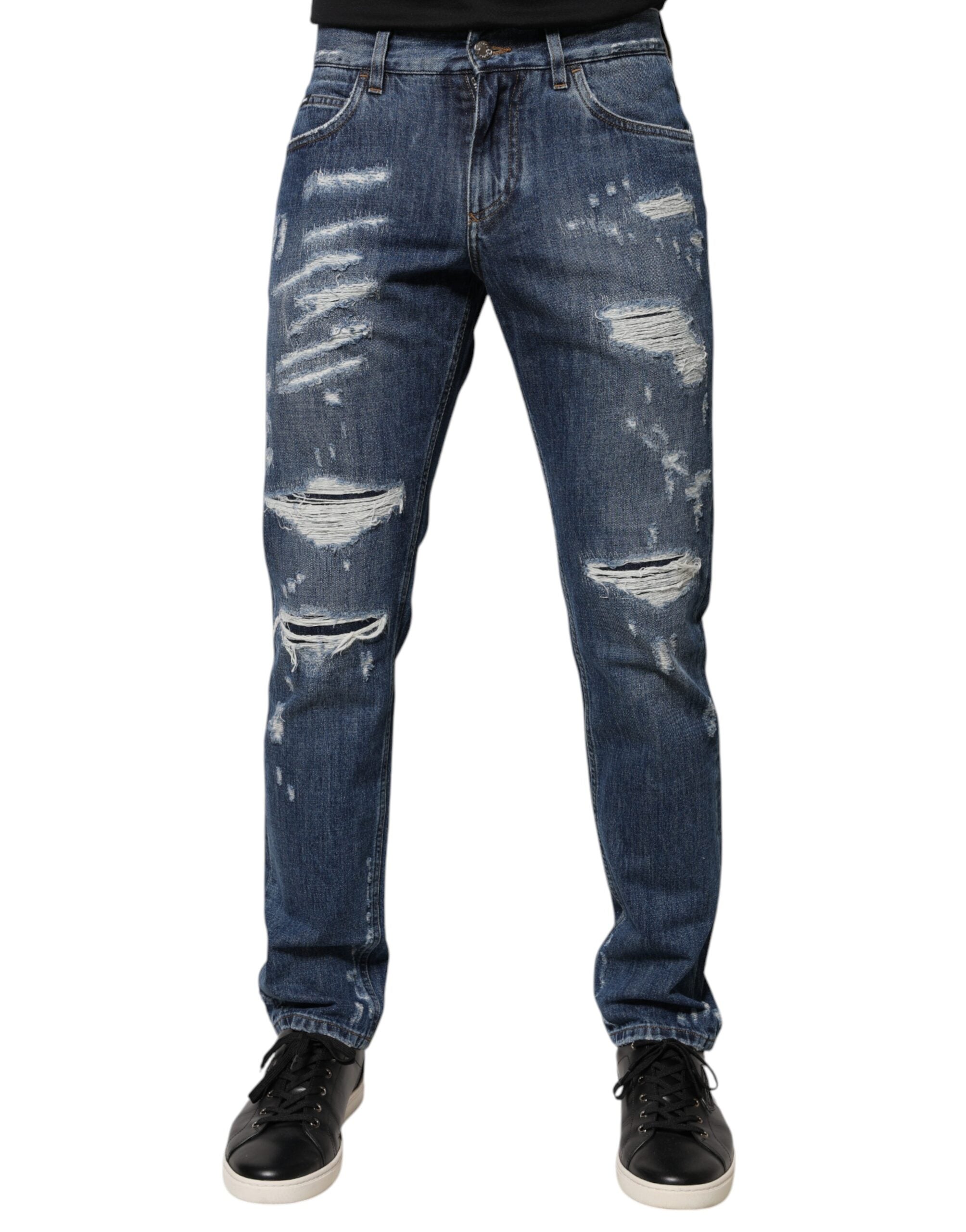 Dolce & Gabbana Blue Cotton Tattered Skinny Denim Jeans -   -  Dolce & Gabbana.