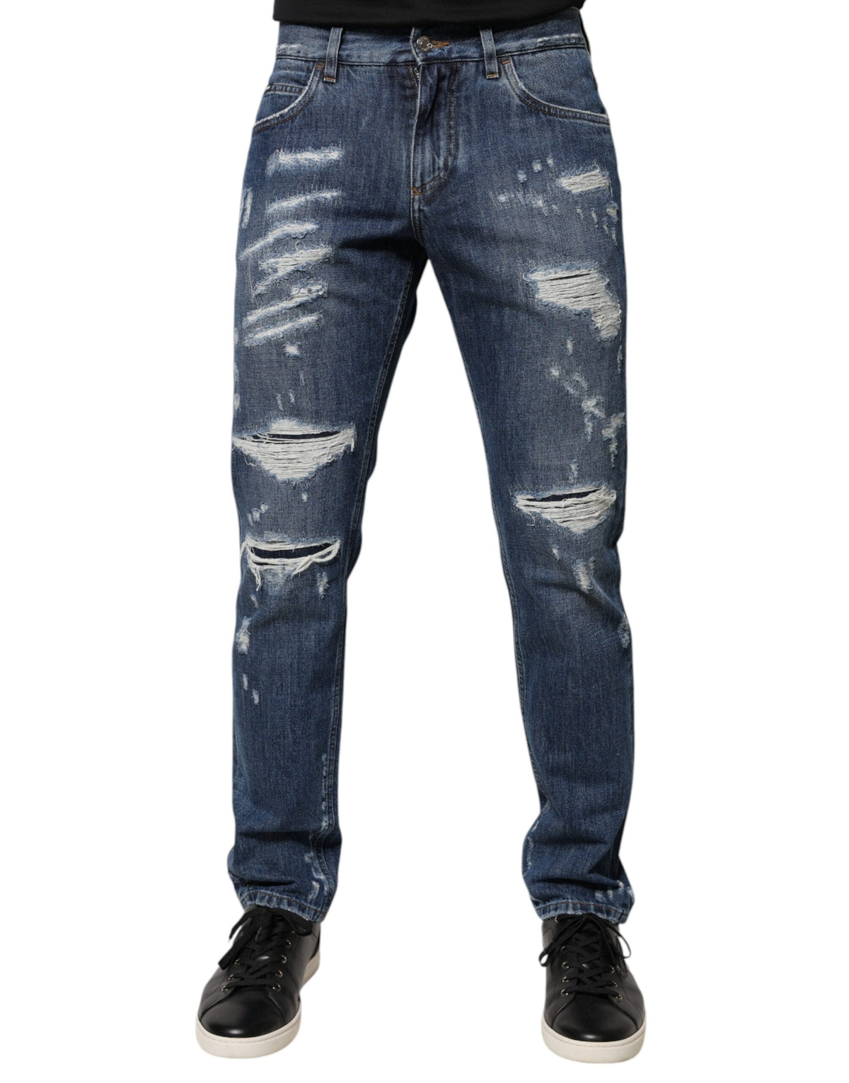 Dolce & Gabbana Blue Cotton Tattered Skinny Denim Jeans -   -  Dolce & Gabbana.