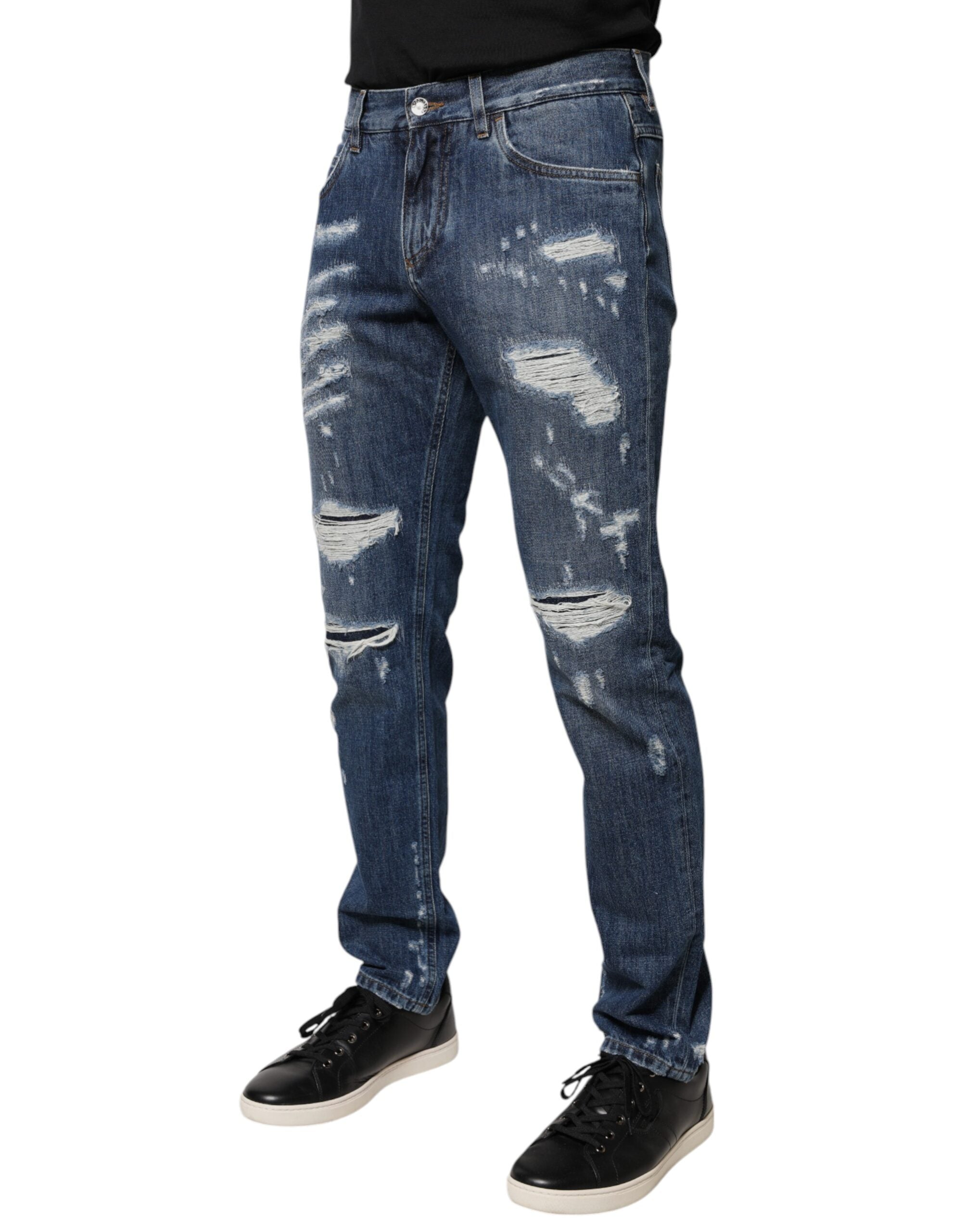 Dolce & Gabbana Blue Cotton Tattered Skinny Denim Jeans -   -  Dolce & Gabbana. Dolce & Gabbana Blue Cotton Tattered Skinny Denim Jeans -   -  Dolce & Gabbana.