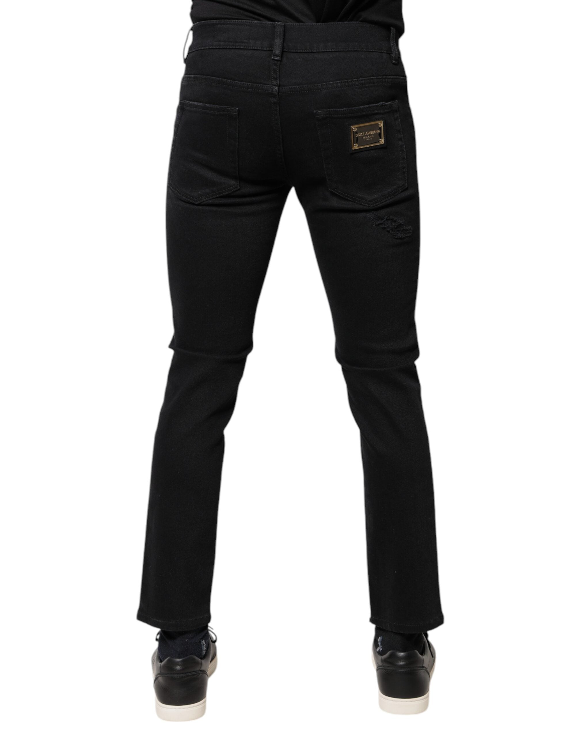 Dolce & Gabbana Black Cotton Tattered Skinny Denim Logo Jeans -   -  Dolce & Gabbana. Dolce & Gabbana Black Cotton Tattered Skinny Denim Logo Jeans -   -  Dolce & Gabbana.