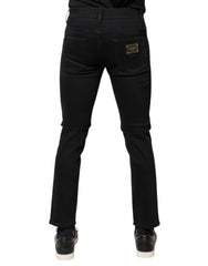 Dolce & Gabbana Black Cotton Tattered Skinny Denim Logo Jeans -   -  Dolce & Gabbana.