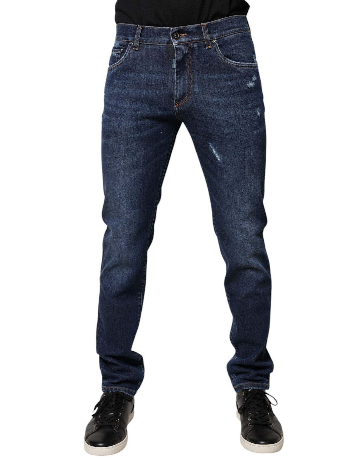 Dolce & Gabbana Blue Cotton Logo Print Slim Fit Denim Jeans -   -  Dolce & Gabbana.