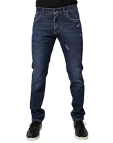 Dolce & Gabbana Blue Cotton Logo Print Slim Fit Denim Jeans -   -  Dolce & Gabbana.